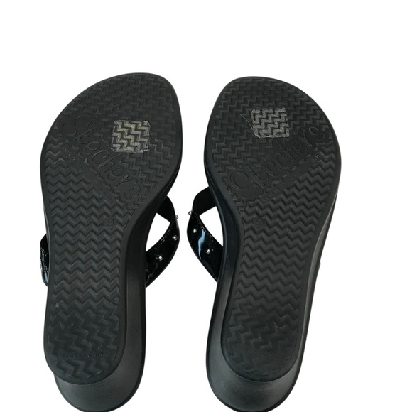 Skechers Cali Sandals Womens Black 9 Thong Shoe Flip Flop Studs Wedge Dressy - Picture 4 of 6